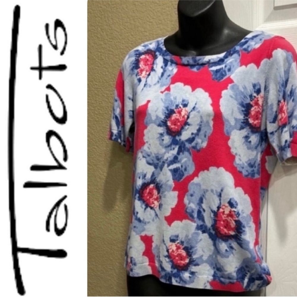 Talbots Women's Short Sleeve Floral Tee - Red and Blue size SP